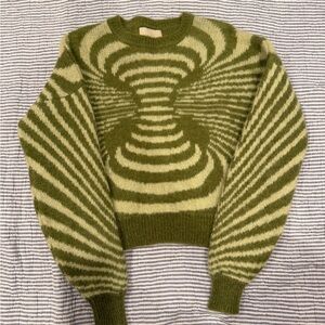Paloma Wool Olive and Cream Optical Illusion Sweater